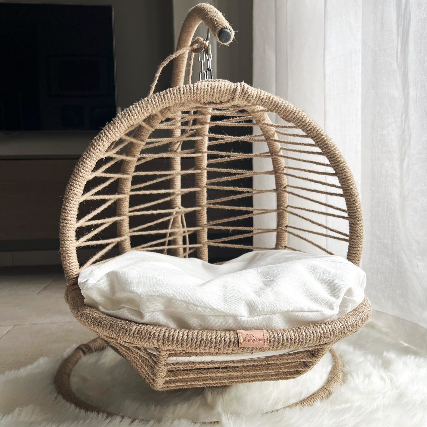 cuccia a dondolo in juta naturale per piccoli cani e gatti
