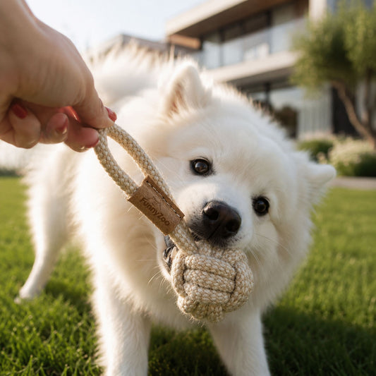 La Mini Rope Ball con Manico per cani piccoli 🏐
