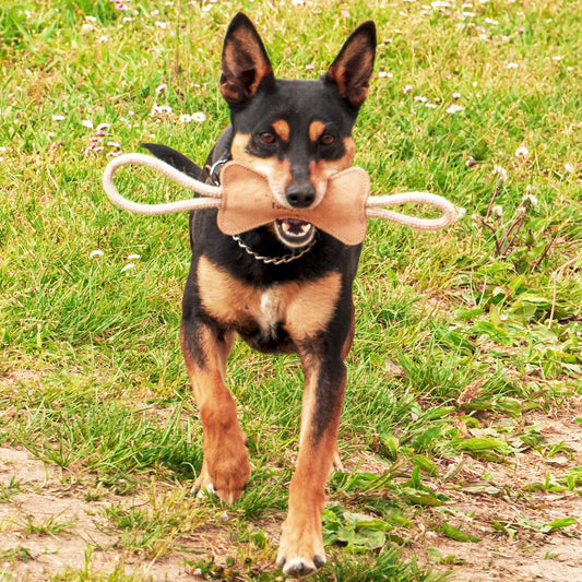 Ossicino medio in camoscio con corda in cotone e juta