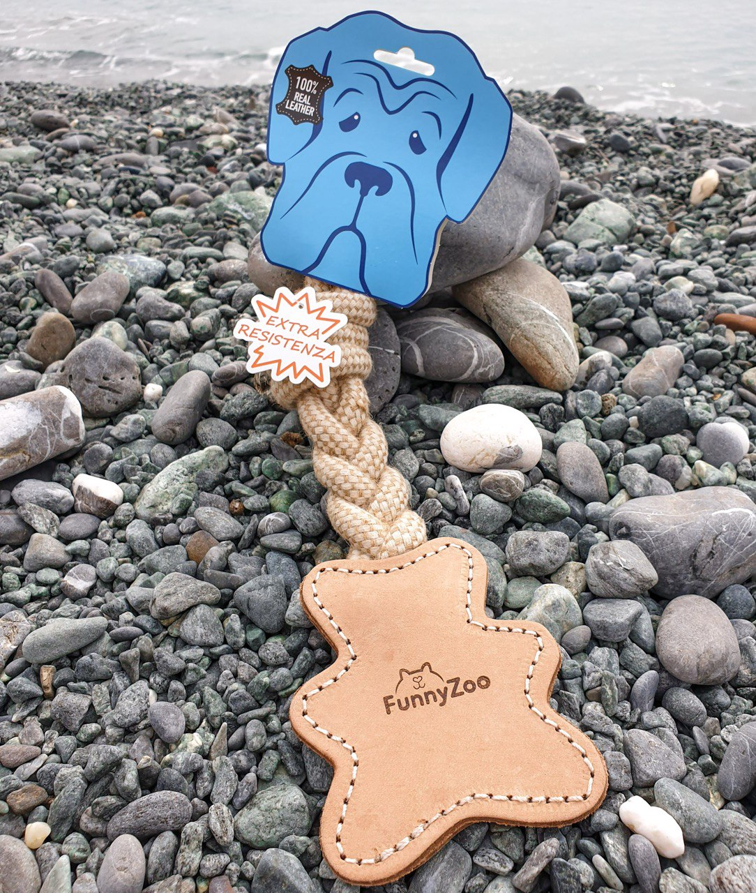 Orsetto di due strati di cuoio e con corda di cotone e juta